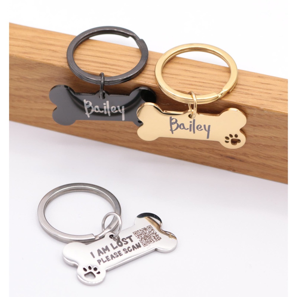 Personalized Bone Pet Tag,Engraved Pet's Name Tag and QR Code Powered By ScanKee